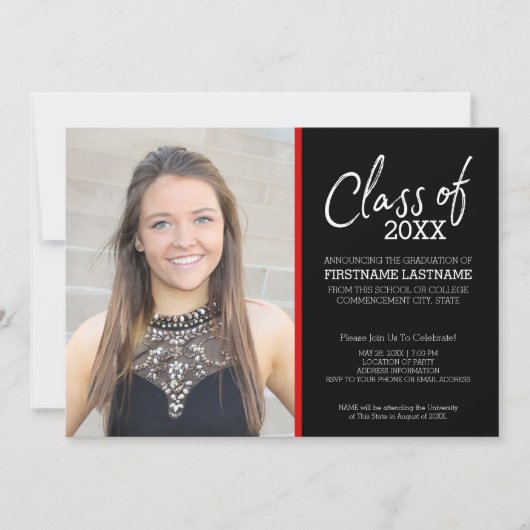 MCM Modern Pattern Red Black Afstuderen Foto Kaart (Voorkant)