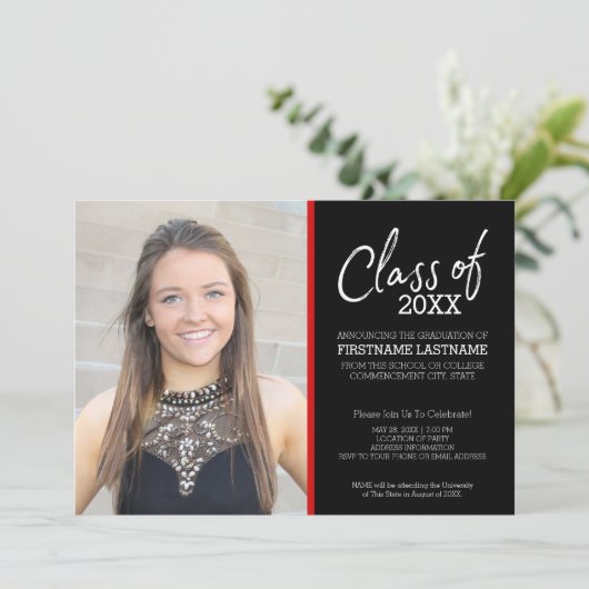 MCM Modern Pattern Red Black Afstuderen Foto Kaart (Staand voorkant)