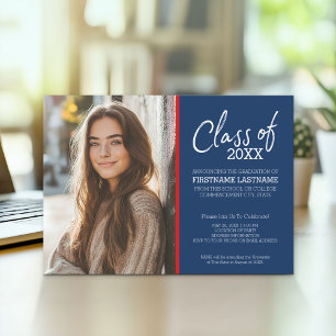 MCM Modern Pattern Red Blue Afstuderen Foto Kaart