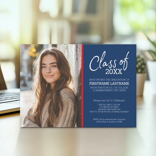 MCM Modern Pattern Red Blue Afstuderen Foto Kaart