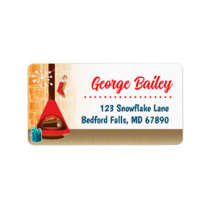 MCM open haard kerst Kaart Adresetiketten Etiket