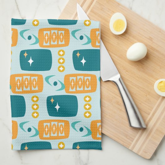 MCM-patroon voor atoomtijdperk in Aqua, Oranje, Bl Theedoek (Quarter Fold)