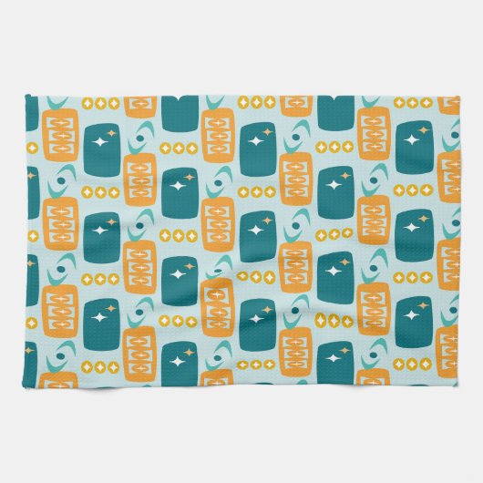 MCM-patroon voor atoomtijdperk in Aqua, Oranje, Bl Theedoek (Horizontaal)