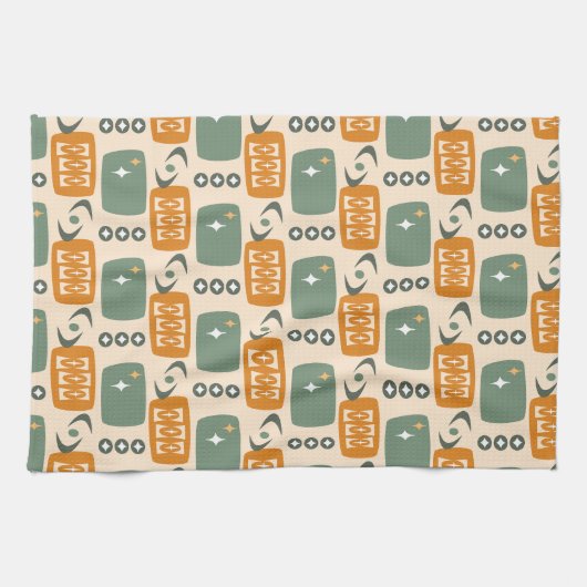 MCM-patroon voor atoomtijdperk in groen, Oranje, c Theedoek (Horizontaal)