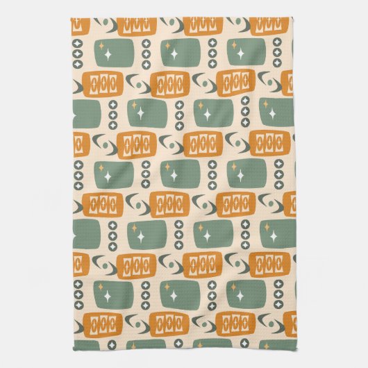 MCM-patroon voor atoomtijdperk in groen, Oranje, c Theedoek (Verticaal)