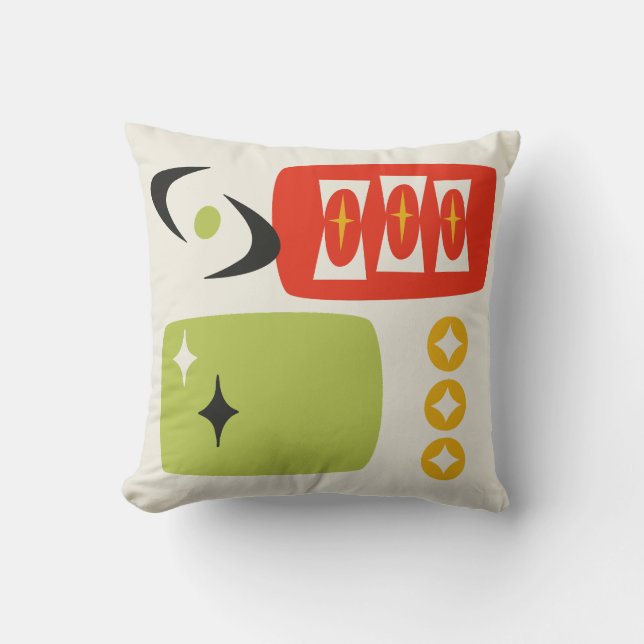 MCM-patroon voor atoomtijdperk in rood, groen, gee Kussen (Voorkant)