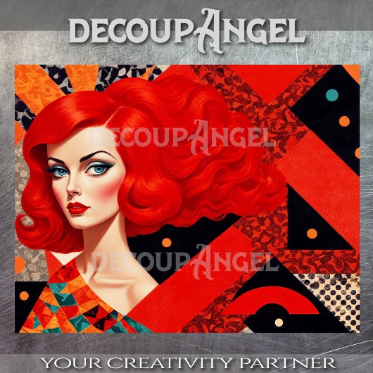 MCM Portret van een vrouw in rood en zwart decoupa Tissuepapier