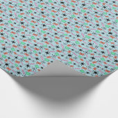 MCM Retro Atomic Roze Sinaasappel Groen op Blauw K Cadeaupapier (Hoek)