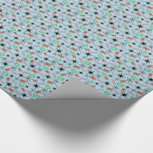 MCM Retro Atomic Roze Sinaasappel Groen op Blauw K Cadeaupapier (Hoek)