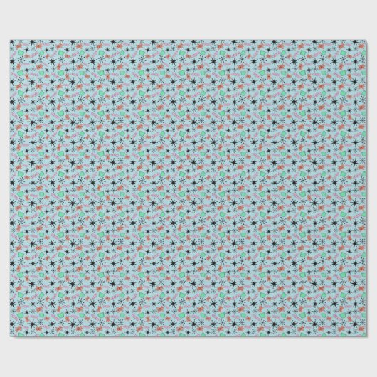 MCM Retro Atomic Roze Sinaasappel Groen op Blauw K Cadeaupapier (Vlak)