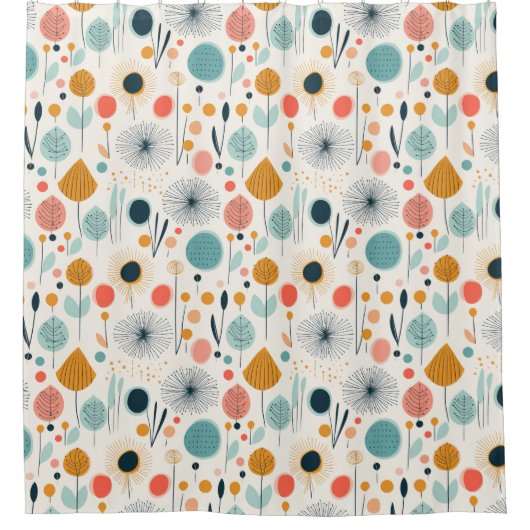 MCM retro botanisch patroon Douchegordijn (Voorkant)