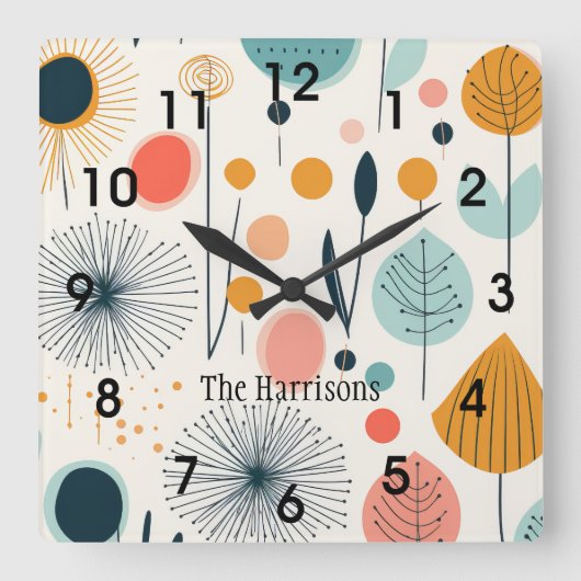 MCM Retro Botanische Wandklok (Voorkant)