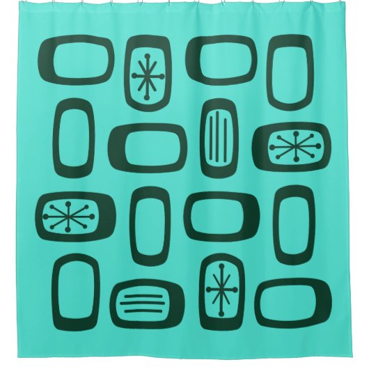 MCM Ronde rechthoeken uit de Mideeuw Turquoise Douchegordijn (Voorkant)