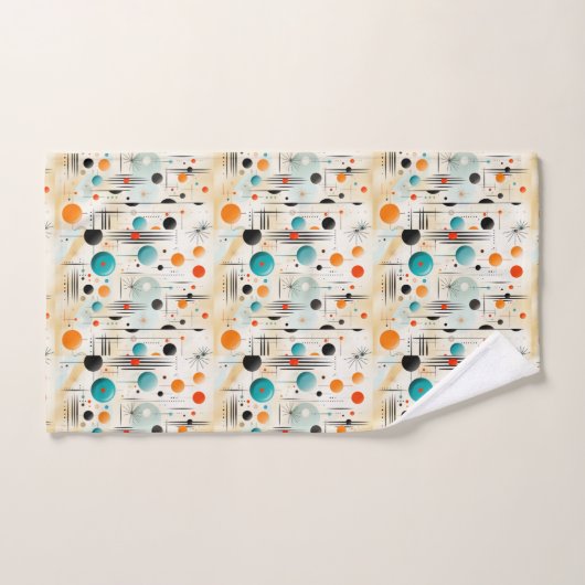 MCM Space Age Retro Patroon Blauw Rood Geel Bad Handdoek (Handdoek)