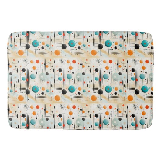 MCM Space Age Retro Patroon Blauw Rood Geel Badmat (Voorkant)