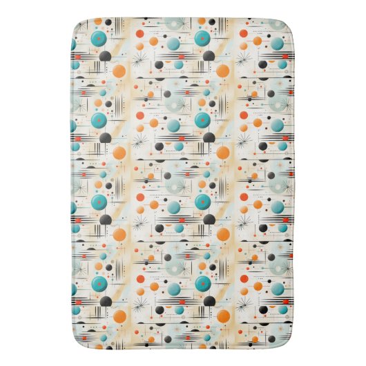 MCM Space Age Retro Patroon Blauw Rood Geel Badmat (Voorkant Verticaal)