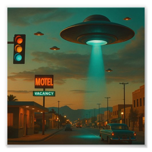MCM Style Retro UFO Invasion Art Foto Afdruk (Voorkant)