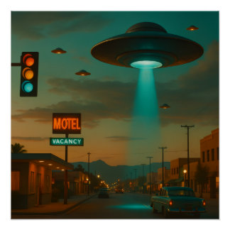 MCM Style Retro UFO Invasion Art Perfect Poster