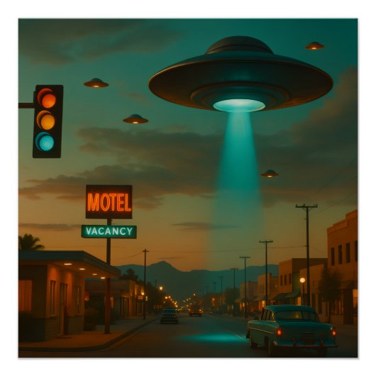 MCM Style Retro UFO Invasion Art Perfect Poster (Voorkant)