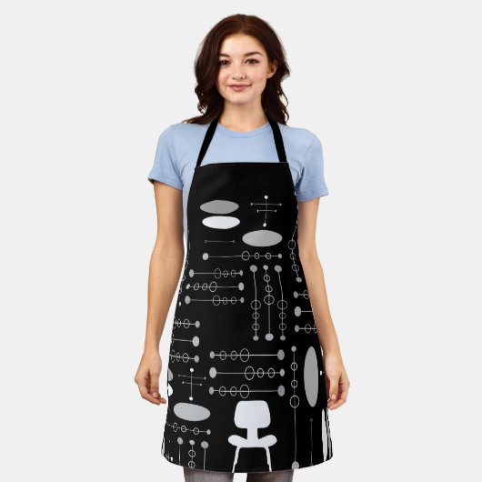 MCM tinten van grijs midden-eeuw modern patroon Schort (Gedragen)