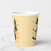 MCM Zwarte Kat Retro Ruimteschip Sterren Planeten Papieren Bekers (Rechts)