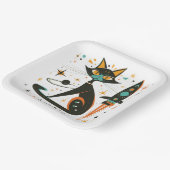 MCM Zwarte Kat Retro Ruimteschip Sterren Planeten Papieren Bordje (Gebogen)