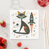 MCM Zwarte Kat Retro Ruimteschip Sterren Planeten Servet (Insitu)