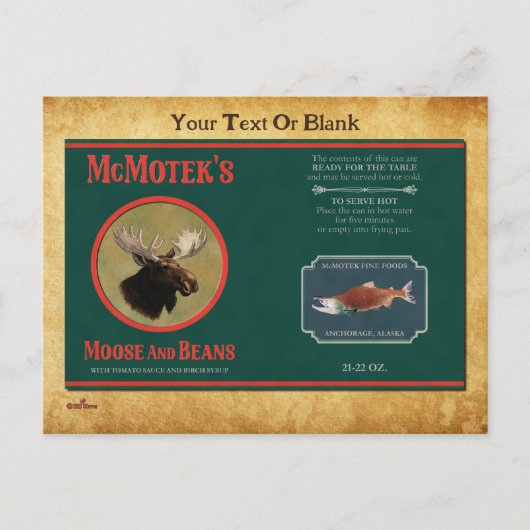 McMotek's Moose and Beans Label Briefkaart (Voorkant)