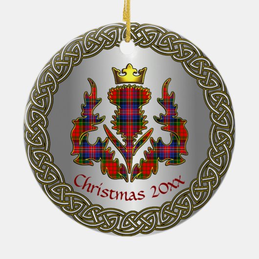 McPherson Clan Badge/Tartan Thistle Personalized Keramisch Ornament (Achterkant)