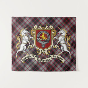 McPherson Clan Badge & Unicorns w/Tartan Wandkleed