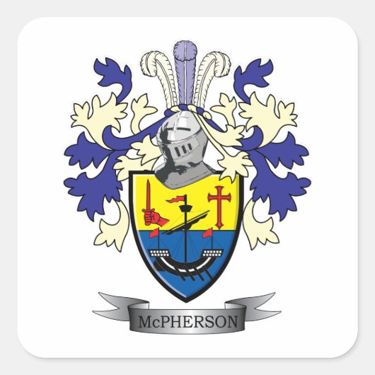 McPherson Family Crest Coat of Arms Vierkante Sticker (Voorkant)