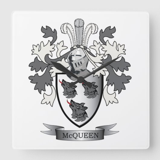 McQueen Family Crest Coat of Arms Vierkante Klok (Voorkant)