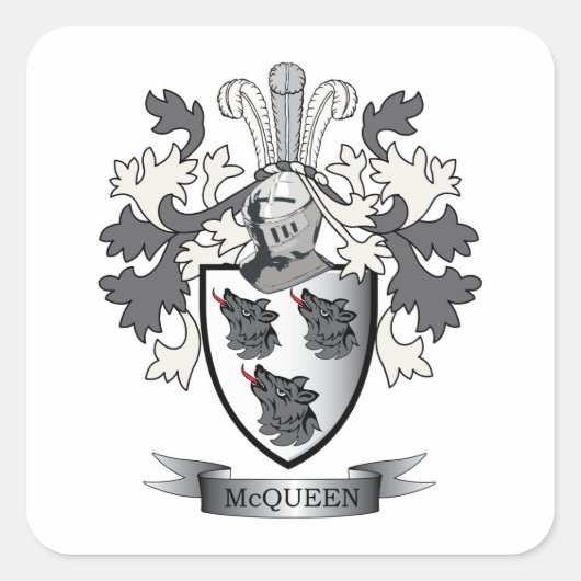 McQueen Family Crest Coat of Arms Vierkante Sticker (Voorkant)