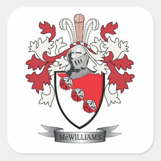 McWilliams Family Crest Coat of Arms Vierkante Sticker (Voorkant)