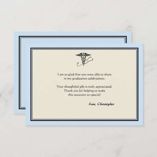MD Afstuderen Blauw Hartelijk dank Bedankkaart (Voorkant / Achterkant)