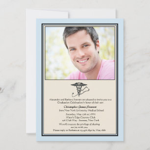 MD Afstuderen Blue Photo Invitation Kaart