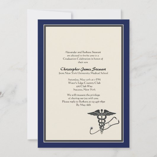 MD Afstuderen Invitation Navy Blue Kaart (Voorkant)
