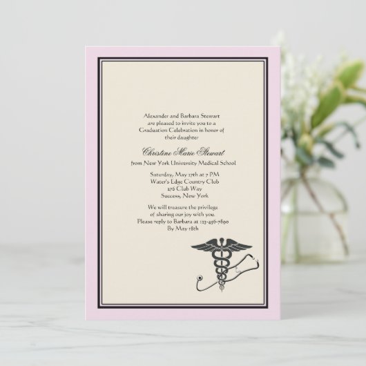 MD Afstuderen Invitation Roze Kaart (Staand voorkant)