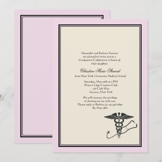 MD Afstuderen Invitation Roze Kaart (Voorkant / Achterkant)