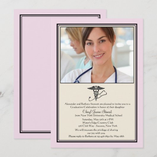 MD Afstuderen Roze fotouitnodiging Kaart (Voorkant / Achterkant)