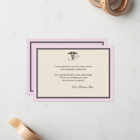 MD Afstuderen Roze Hartelijk dank Notitiekaartje (Voorkant / Achterkant in situ)