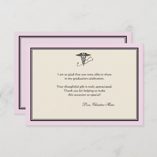 MD Afstuderen Roze Hartelijk dank Notitiekaartje (Voorkant / Achterkant)
