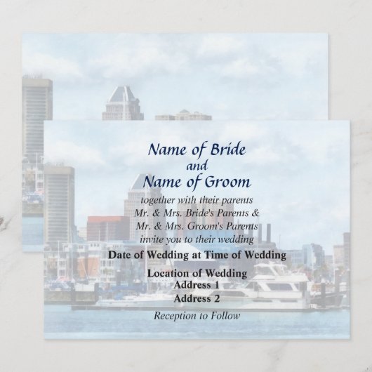 MD - Baltimore Skyline and Harbour Wedding Product Kaart (Voorkant / Achterkant)