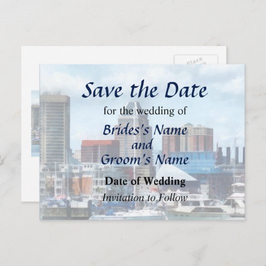 MD - Baltimore Skyline en Harbour Aankondigingskaart (Voorkant / Achterkant)