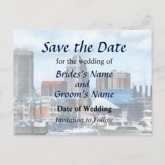 MD - Baltimore Skyline en Harbour Aankondigingskaart (Voorkant)