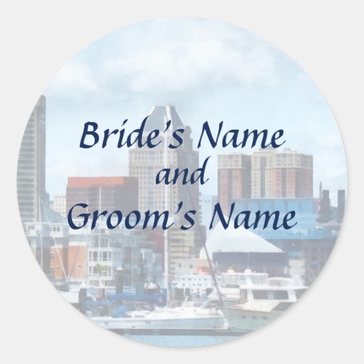 MD - Baltimore Skyline en Harbour Ronde Sticker (Voorkant)