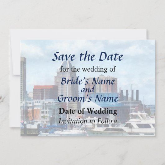 MD - Baltimore Skyline en Harbour Save The Date (Voorkant)