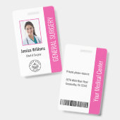 MD Doctor Hospital Medical Employed Foto ID Roze Badge (Front & Back)