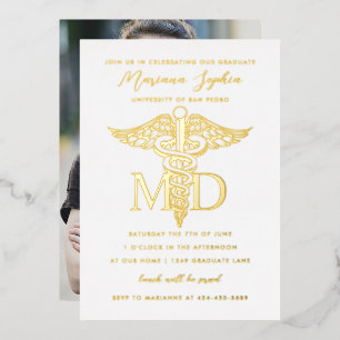 MD Doctor in de geneeskunde Afstuderen Gold Folie Uitnodiging