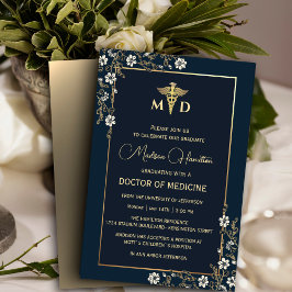 MD Doctor of Medicine Navy Blue en Gold Floral Kaart